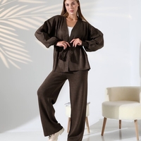 Дамски кафяв комплект – жилетка и панталон