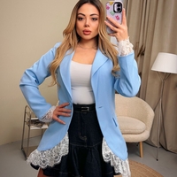 Дамско сако с дантелени акценти-синьо