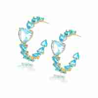 BLUE HEARTS YELLOW GOLD PLATED EARRINGS