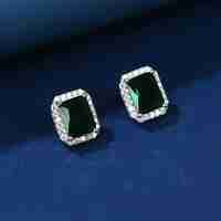 WHITE GOLD PLATED EARRINGS GREEN CRYSTALS