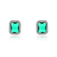 WHITE GOLD PLATED EARRINGS GREEN CRYSTALS