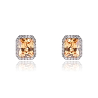 WHITE GOLD PLATED EARRINGS AMBER CRYSTALS