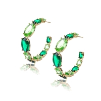 GREEN CRYSTALS YELLOW GOLD PLATED EARRINGS