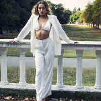 WHITE PEARL SATIN TROUSERS