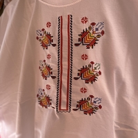 Мъжка памучна тениска с многоцветна бродирана шевица „Пролетни мотиви“ – Бяла