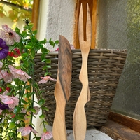 Комплект от дървени нож и лъжица