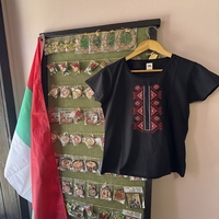 Черна дамска памучна тениска с бродирана шевица – Модел „Елбетица Класик“