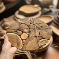 Подложка с дървена мозайка за сервиране-кръгла