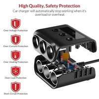 Авторазклонител с волтметър, 3 гнезда, 4 x USB, Черен
