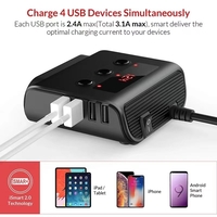 Авторазклонител с волтметър, 3 гнезда, 4 x USB, Черен