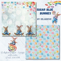 Sugar Blue Bunnies - Digital Paper