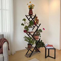 Висок цветарник Elegance – 6 нива, Черно и Дъб Сонома