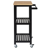 Кухненска количка с 3 рафта, 84,5 x 37 x 45 см, Черна-Каучуково дърво, Home Deco Factory