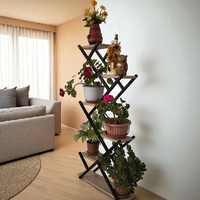Висок цветарник Elegance – 6 нива, Черно и Дъб Сонома