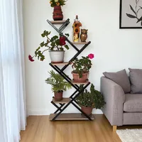 Висок цветарник Elegance – 6 нива, Черно и Дъб Сонома