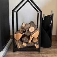 Дизайнерска стойка за дърва House– метална, черна, с форма на къща