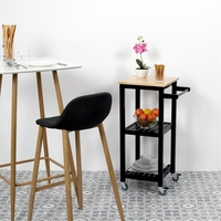 Кухненска количка с 3 рафта, 84,5 x 37 x 45 см, Черна-Каучуково дърво, Home Deco Factory