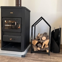 Дизайнерска стойка за дърва House– метална, черна, с форма на къща