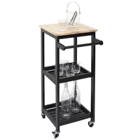 Кухненска количка с 3 рафта, 84,5 x 37 x 45 см, Черна-Каучуково дърво, Home Deco Factory