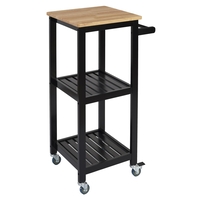 Кухненска количка с 3 рафта, 84,5 x 37 x 45 см, Черна-Каучуково дърво, Home Deco Factory