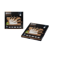 BRIO Metallica - Комплект 5бр кухненски ножове с акациева дъска - 35х24х1.5см.