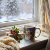 Коледна чаша с дръжка и лъжица в кутия 210мл.ZH278B