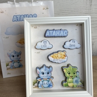 Рамка визитка за новородено - малки дракончета