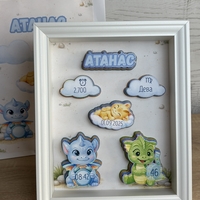 Рамка визитка за новородено - малки дракончета