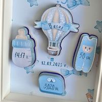 Рамка визитка за новородено с мече синя Васил