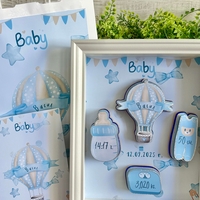 Рамка визитка за новородено с мече синя Васил