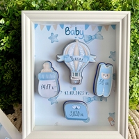 Рамка визитка за новородено с мече синя Васил