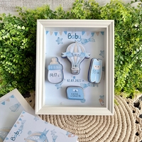 Рамка визитка за новородено с мече синя Васил