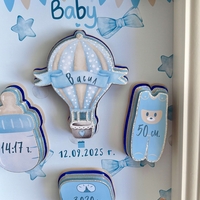 Рамка визитка за новородено с мече синя Васил