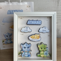 Рамка визитка за новородено - малки дракончета