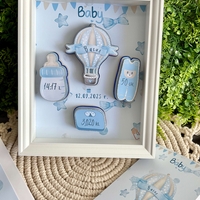 Рамка визитка за новородено с мече синя Васил