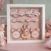 CRAFTONA Рамка визитка за новородено с 3д елементи - Зайче в розово