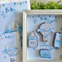 Рамка визитка за новородено с мече синя Васил