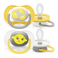 Philips AVENT SCF085/13 Комплект 2 Броя Ортодонтични Залъгалки Ultra Air 6-18м+ Декорация Лимони в Кутия за Стерилизиране