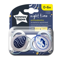 Tommee Tippee ОРТОДОНТИЧНИ ЗАЛЪГАЛКИ - NIGHT 0-6М (2 бр./оп.) МОРСКО КОНЧЕ