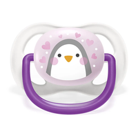 Philips AVENT SCF080/06 Комплект 2 Броя Ортодонтични Залъгалки Ultra Air Animals 0-6м+ Декорация Пингвин и Птица в Кутия за Стерилизиране