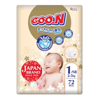 Goo.N Premium Soft Пакет от 72 броя Еднократни бебешки пелени за новородени с тегло от 2 до 5 кг