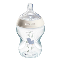 Tommee Tippee Natural Start Самостерилизиращо Бебешко Шише за Хранене с Декорация Синьо Птиче 260 мл с Биберон с Бавен Поток 1 Капка 0м+