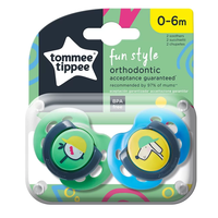 Tommee Tippee ОРТОДОНТИЧНИ ЗАЛЪГАЛКИ - FUN STYLE 0-6М (2 бр./оп) ПТИЦА/КУЧЕ