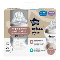 Tommee Tippee Natural Start Самостеризиращо 260 мл Комплект от 2 Броя Бебешки Шишета за Хранене с Биберон с Бавен Поток 1 Капка0м+