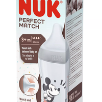 NUK Perfect Match Шише РР 260мл със Силиконов Биберон за Хранене M 3+ месеца Mickey Сиво