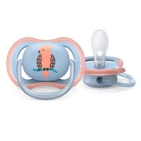 Philips AVENT SCF085/12 Комплект 2 Броя Ортодонтични Залъгалки Ultra Air 0-6м+ с Декорация Папагал и Ананас в Кутия за Стерилизиране