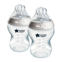 Tommee Tippee Natural Start Самостеризиращо 260 мл Комплект от 2 Броя Бебешки Шишета за Хранене с Биберон с Бавен Поток 1 Капка0м+