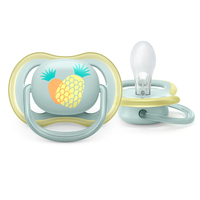 Philips AVENT SCF085/12 Комплект 2 Броя Ортодонтични Залъгалки Ultra Air 0-6м+ с Декорация Папагал и Ананас в Кутия за Стерилизиране