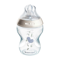 Tommee Tippee Natural Start Самостерилизиращо Бебешко Шише за Хранене с Декорация Синьо Птиче 260 мл с Биберон с Бавен Поток 1 Капка 0м+