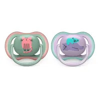 Philips AVENT SCF085/18 Комплект 2 Броя Ортодонтични Залъгалки Ultra Air 6-18м+ с Декорация Коте и Коала в Кутия за Стерилизиране